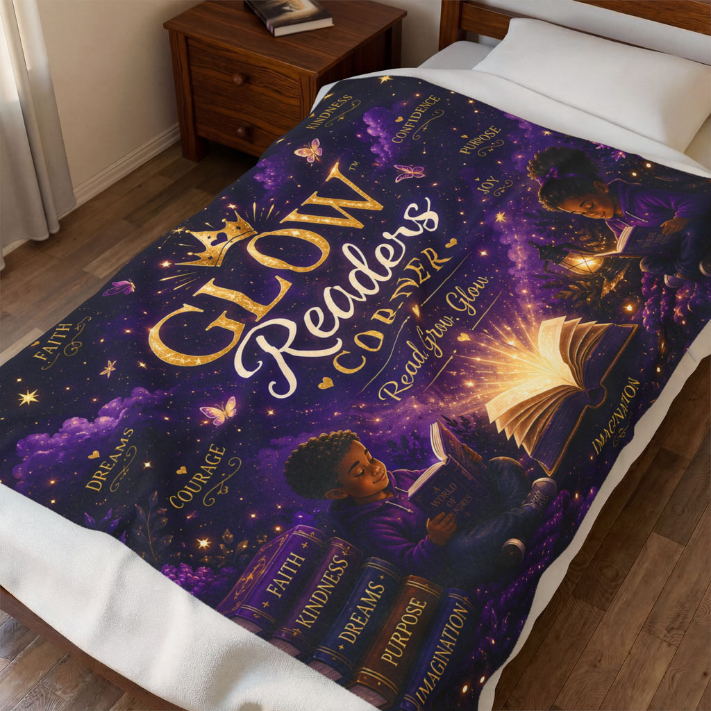 Glow Readers Corner™ Signature Velveteen Plush Blanket — Cozy Reading Throw for Kids & Teens