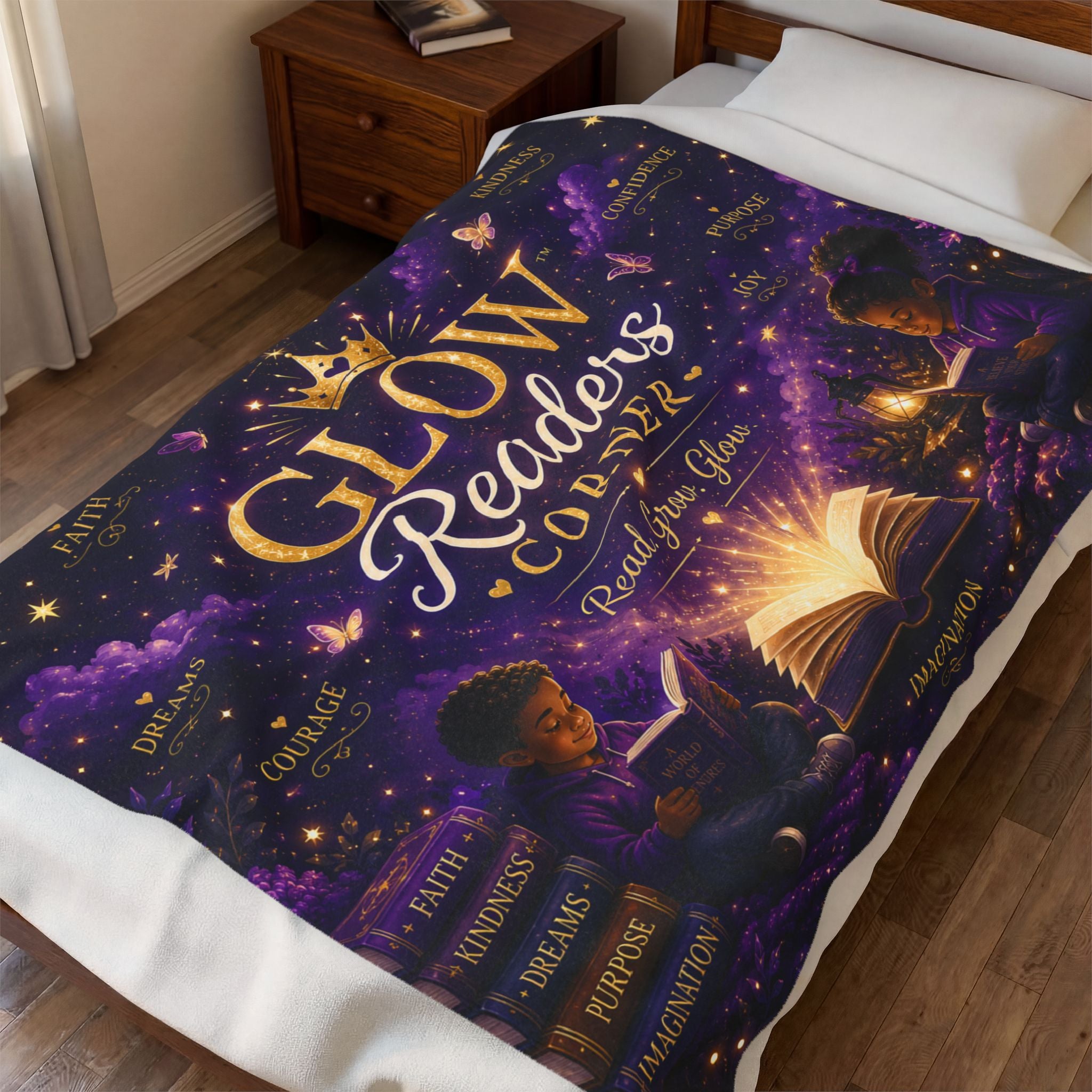 Glow Readers Corner™ Signature Velveteen Plush Blanket — Cozy Reading Throw for Kids & Teens