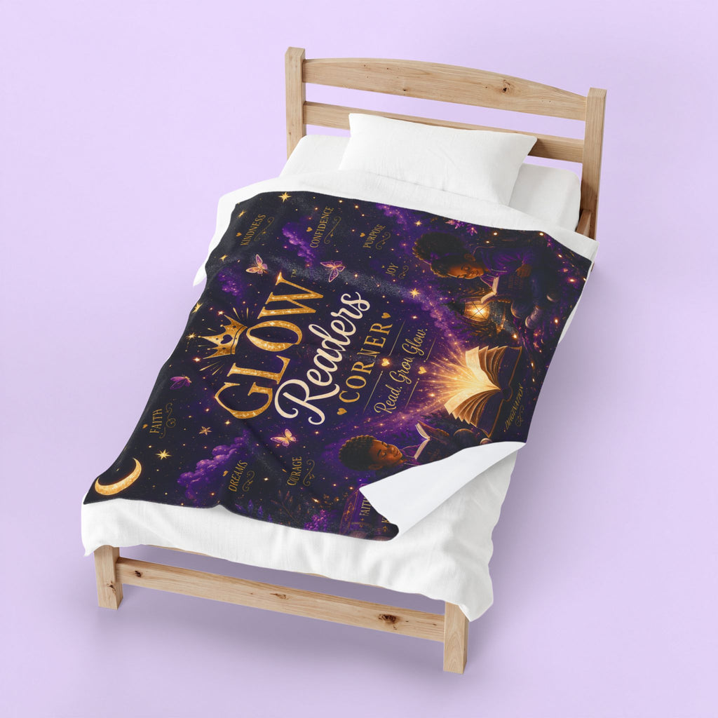 Glow Readers Corner™ Signature Velveteen Plush Blanket — Cozy Reading Throw for Kids & Teens